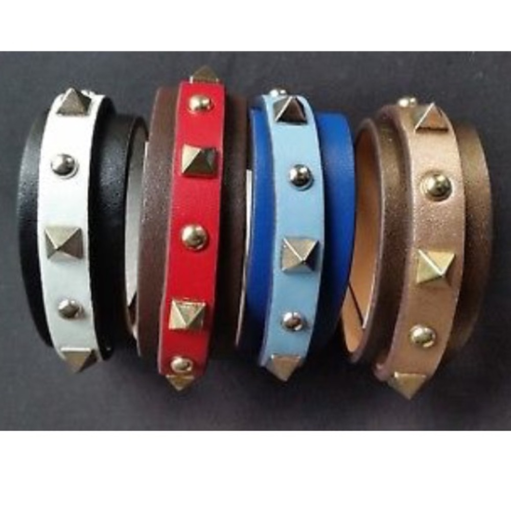 Sharif Leather Color Block Cuff Bracelets Set NEW